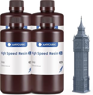 ANYCUBIC High Speed 3D Printer Resin 2.0, Print Up to 3X Faster, Particularly Apply for Large-Size 3D Printing Models, Low Odor (High Speed Grey, 4kg)