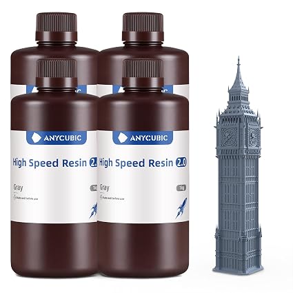 ANYCUBIC High Speed 3D Printer Resin 2.0, Print Up to 3X Faster, Particularly Apply for Large-Size 3D Printing Models, Low Odor (High Speed Grey, 4kg)