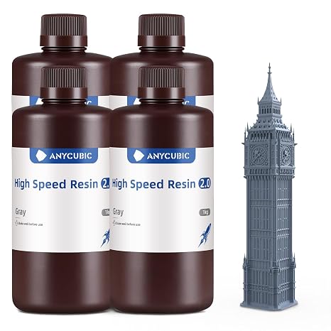 ANYCUBIC High Speed 3D Printer Resin 2.0, Print Up to 3X Faster, Particularly Apply for Large-Size 3D Printing Models, Low Odor (High Speed Grey, 4kg)
