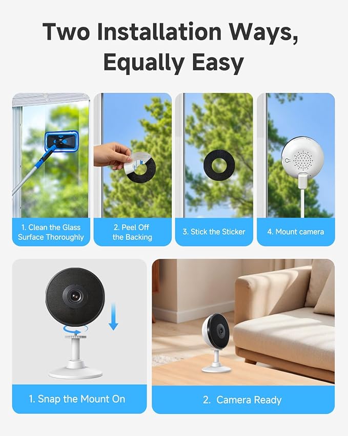 Noorio 2K 4MP Window Camera, 2.4GHz & 5GHz WiFi Indoor Cameras for Home Security with AI Person & Motion Detection, Blacklight Full Color Night Vision, 2-Way Audio, 24/7 Recording, Alexa, Easy Install