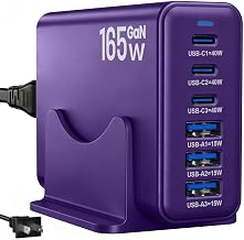 165W Charging Station, 6 Port Desktop Charger, 3 Ports 40W Purple