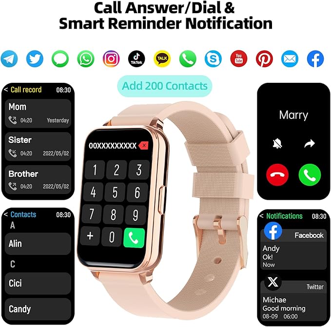 Smart Watch Fitness Tracker Make/Answer Calls for Women Men with Heart Rate Blood Oxygen Sleep Monitor Sports Modes Step Calorie Counter IP68 Waterproof for Android Phones and iPhone