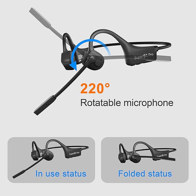 Bone Conduction Bluetooth Headphones with ENC Boom Mic Wireless Computer Headsets with Mic Noise Canceling Open Ear 8H Playtime Multi-Device Pairing for Sports Work Driving Study
