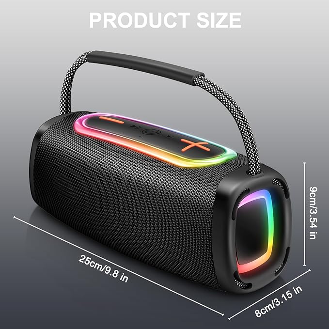 Portable Bluetooth Speaker BT5.4, 66MM Speaker Diameter, 24W Punchy Bass Clear Treble, 24H Playtime IP6 Waterproof Wireless Speakers with RGB Multi-Color Rhythm Lights for Outdoor/Party/Beach as Gift