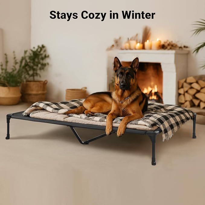 Veehoo Outdoor Elevated Dog Bed Large Sized Dogs, XL Cooling Raised Dog Cots Beds Training Platform Off Ground Hammock with Breathable Mesh, No-Slip Feet, 49"x33", Beige Coffee