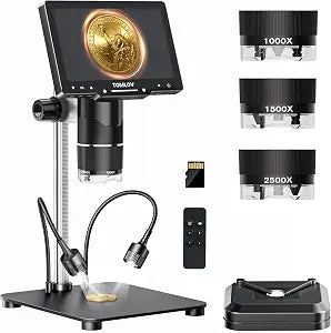 TOMLOV TriL107 3-Lens Digital Microscope 2500X，Coin Magnifier with Light