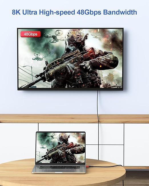 8K HDMI ARC/eARC Cable for Soundbar 6.6FT, eARC HDMI Cable 2.1 Dolby Atmos 48Gbps High Speed HDMI Cord (8K@60Hz 4K@120Hz 2K 3D HDR HDCP 2.2&2.3) for Vizio Samsung Bose Sound bar UHD TV