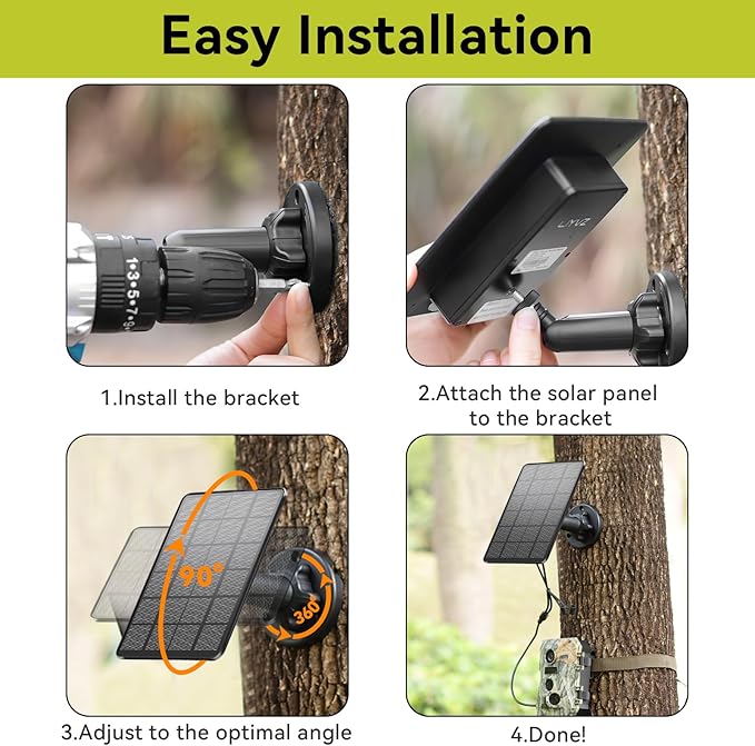 LIYVZ Trail Camera Solar Panel with Bulit-in 5000mAh Battery 2 Pack, 3W Solar Panel for Trail Camera IP66 Waterproof Multi Interfaces with DC 6V & DC 12V Output, 360° Adjustable