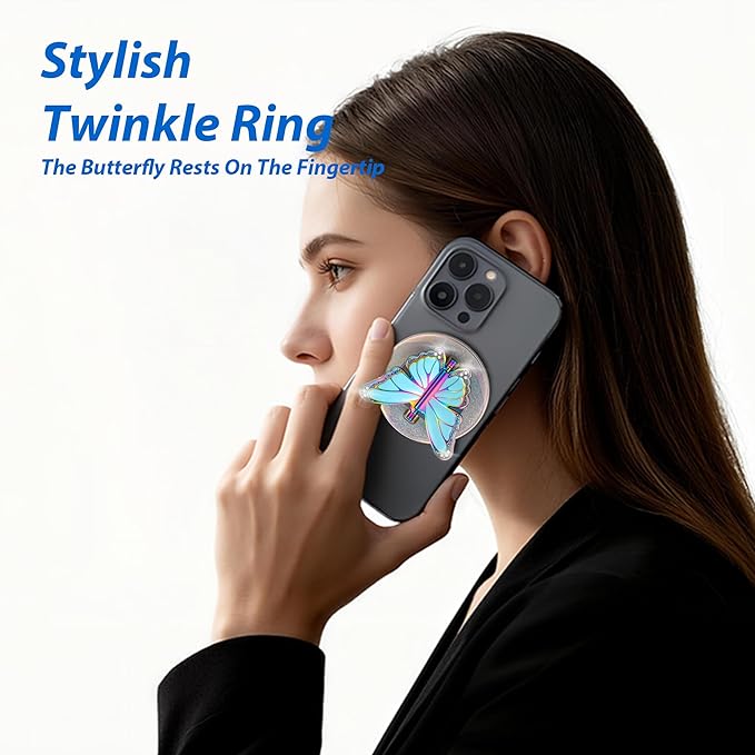 [2026 All-New] for MagSafe Butterfly Phone Grip, Magnetic Butterfly Phone Ring Holder for MagSafe Accessories & iPhone 17 Air 16 Pro Max Plus 15 14 13 12, Glitter Colorful
