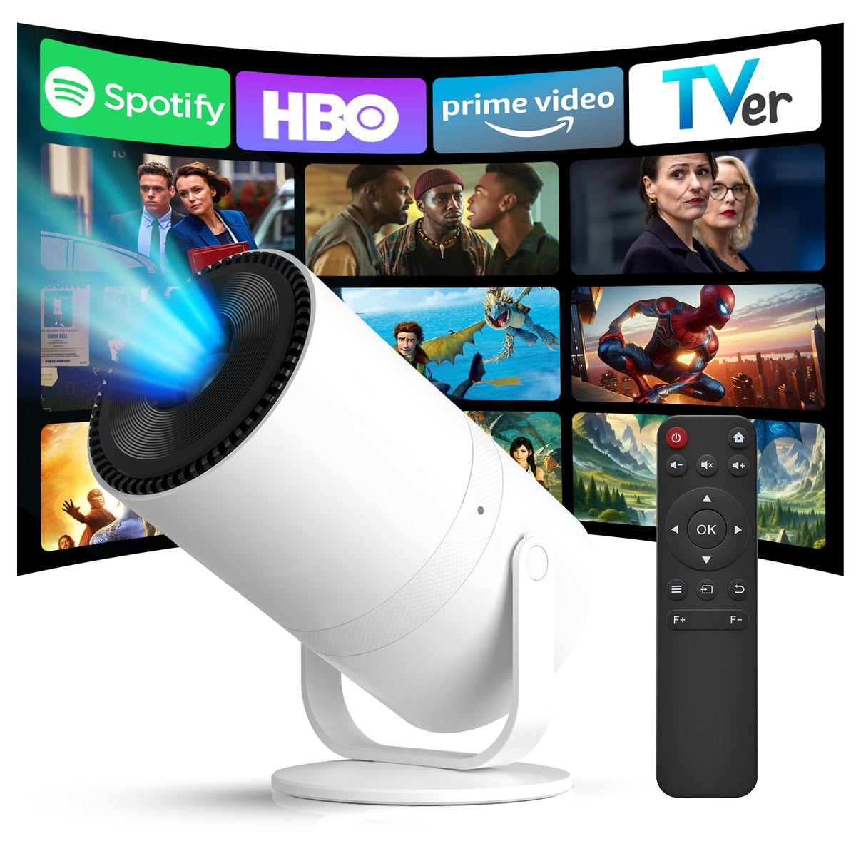 [Built-in Apps] Mini Projector with WiFi and Bluetooth & Android 12, Electric Focus 1080P Mini Portable Projector, Compatible with HDMI/Smartphone/USB for Movie/Gaming