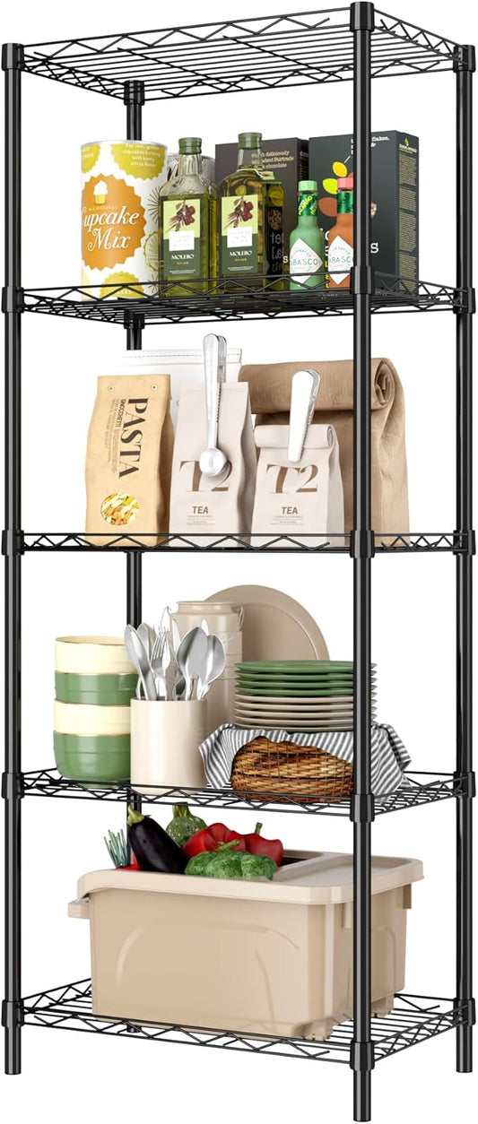 HOMEFORT Storage Shelves, 5-Wire Shelving, Metal Shelving Unit,Small Wire Shlving Rack for Kitchen, Pantry, Bathroom, Black, 16.5" W x 11.4" D x 47" H