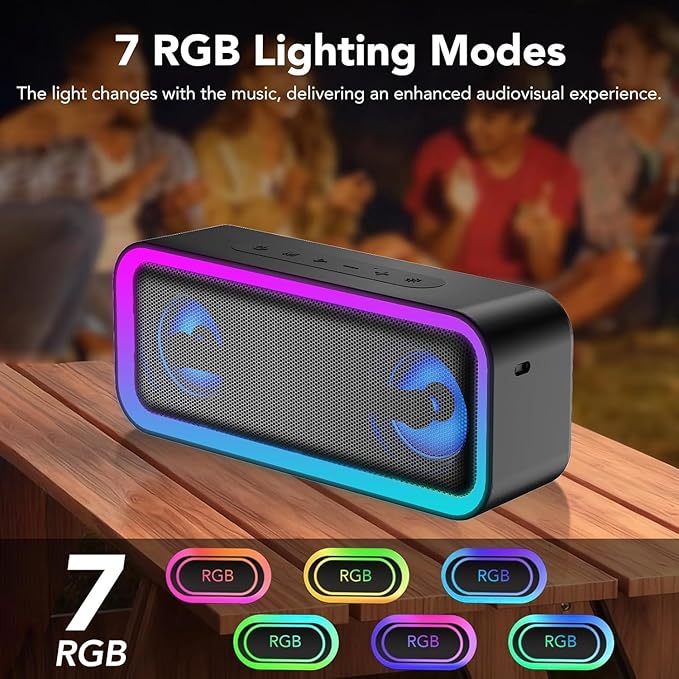IKT Portable Bluetooth Speaker with Lights x Stocking Stuffers, 30W Loud Stereo Sound, Bluetooth5.4, Enhanced Bass,30H Playtime, TWS Pairing, IPX7 Waterproof, Speakersfor Home/Party/Outdoor
