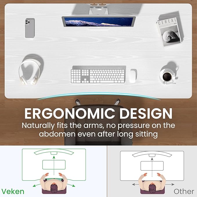 Veken 47.2 x 23.6 Inch Electric Standing Desk with Adjustable Height, Sit to Stand Computer Table for Study, Work or Gaming, Home Office Desk White