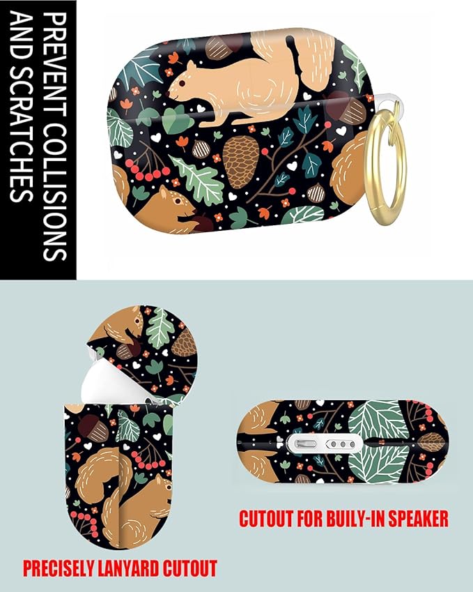 Compatible with Airpod Pro 2nd/1st Generation,Full Protection Cover for Women,Accessories Hard Case Portable & Shockproof for Airpod Pro 2nd Charging Case 2023/2022/2019(Cute Funny Squirrel Leaves)