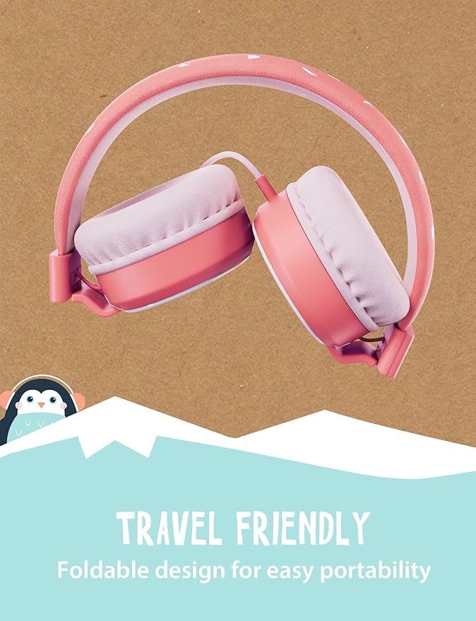 Planet Buddies Penguin Kids Headphones Wired, On Ear Headphones for Todler, 85db Volume Limited, Safe Foldable Earphones for Kids with Microphone, Childrens Headset for School/Tablet/Travel - Blue