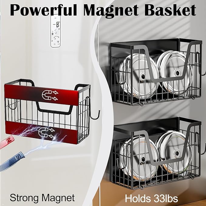 Magnetic Shelf Basket for Refrigerator,Fridge Magnet Shelf Organizer,Side of Fridge Storage Bin,No Assembly Space Saving for Fruits,Veggies,Snacks-2 Pack