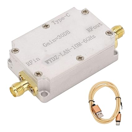 RF Wideband LNA Amplifier, 10MHz to 6GHz 30dB High Gain Low Noise Signal Boosting Module for Ham Radio SDR SMA Female Aluminum Alloy Case Type C 5V 1 Pack