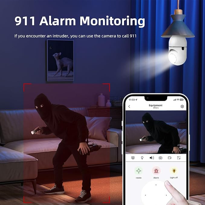 Hawkray Light Bulb Security Camera -5G& 2.4GHz WiFi 2K 3MP Security Cameras Wireless Outdoor Motion Detection and 911 Alarm Monitoring,Open AI Enabled,US Local Cloud, Color Night Vision(3 Pack)