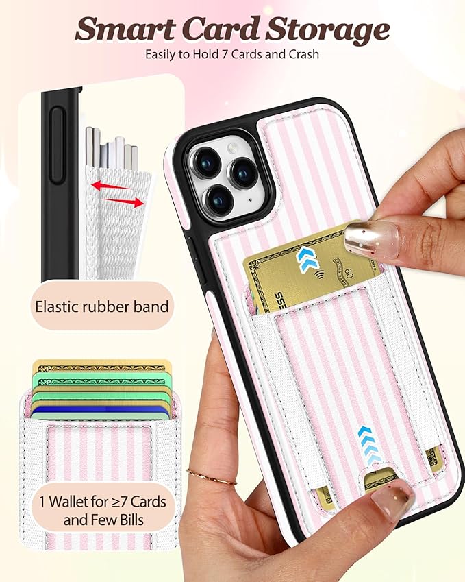 Shorogyt for iPhone 11 Pro Max Wallet Case - Fits 5 Cards, Compatible with Magsafe Detachable Magnetic Credit Card Holder Leather Cardholder Cute Phone Cover Women Girls for Apple 11 ProMax, Striped