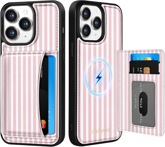 for iPhone 11 Pro Max Case with Wallet - Fits 4 Card Slots, Compatible with MagSafe for Women Aesthetic Durable PU Leather Credit Card Holder Kickstand Phone Cover for Apple 11 Promax, Stripe