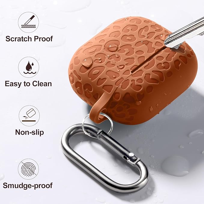 Leopard Engraved for AirPods 4 Case Cover 2024,Soft Silicone Protective Case Compatible with Apple AirPods 4th Generation Case for Women,Cute AirPod 4 Case Accessories with Keychain (Brown)