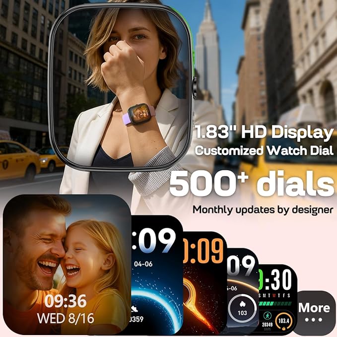 Smart Watch with Bluetooth Calls 1.83 inch Health Fitness Tracker Heart Rate Blood Pressure SpO2 Sleep Monitor 100 Plus Sports Modes IP68 Waterproof for Men Women Purple