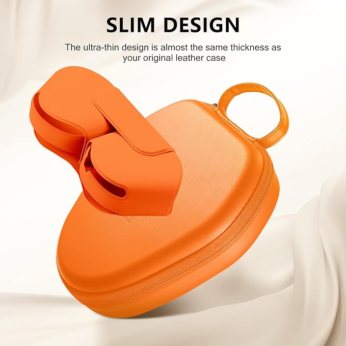 Maxjoy for AirPods Max Case [Shockproof & Dustproof] - Premium PU Leather & EVA Hybrid Hard Protective Cover, Travel Carrying Case with Storage for Apple AirPods Max Headphones (Orange)