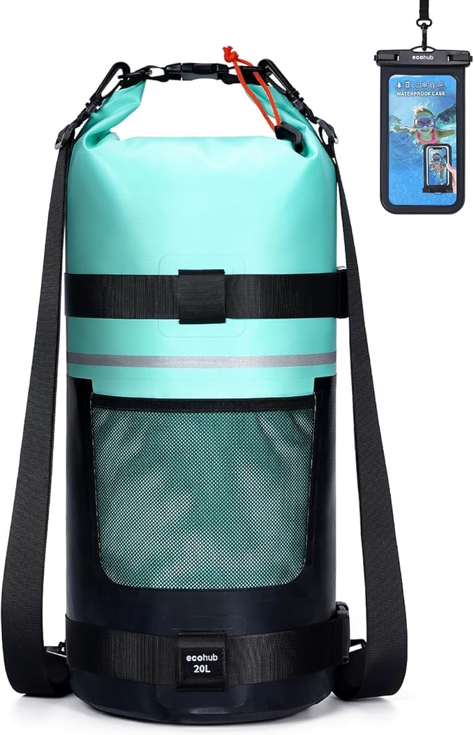 ECOHUB Waterproof Dry Bag for Women Men, 5L/10L/20L Roll Top Lightweight Dry Storage Bag Backpack for Travel Kayaking Hiking Floating with Waterproof Phone Case