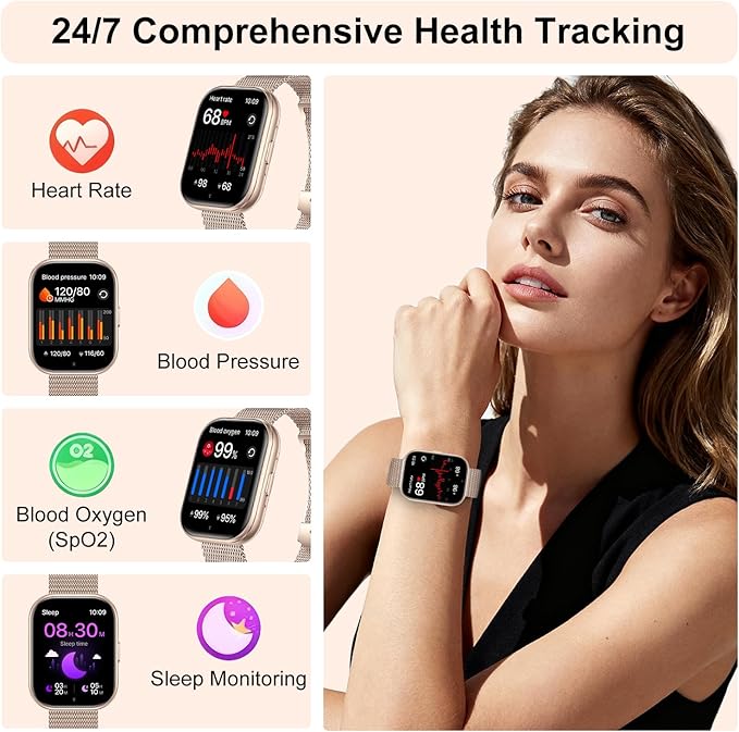 Smart Watches for Women Men, 1.75" HD Screen Smartwatch Answer/Make Calls, Fitness Activity Tracker with Heart Rate SpO2 Sleep Monitor, 120+ Sports Modes, IP68 Waterproof (Rose Gold)