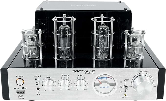 Rockville BluTube 70W Tube Amplifier Stereo Receiver, Bluetooth, EDR, Compact Design, Warm Sound, for Home Audio Enthusiasts