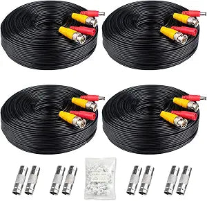 4x200ft BNC Cable All-in-One Siamese Video and Power Security Camera Cable Extension Wire Cord with 2 Female Connectors for All Max 5MP HD CCTV DVR Surveillance System, 200ft 4pack Cable, Black