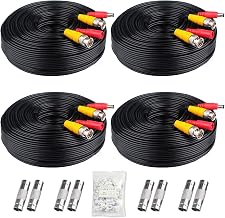 4x200ft BNC Cable All-in-One Siamese Video and Power Security Camera Cable Extension Wire Cord with 2 Female Connectors for All Max 5MP HD CCTV DVR Surveillance System, 200ft 4pack Cable, Black - Image 1