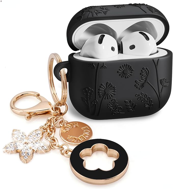 Floral Case for Apple Airpods iPods 4 Case Cover Women-VISOOM 2025 3D Silicone Airpod iPod 4th Generation Protective Cases Cute with Keychain for AirPod Earbuds 4th Gen Wireless Charging Cases