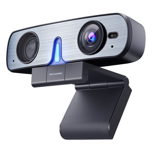 RC08 2K Webcam with Speaker, Webcam for PC, HD Web Cam with Noise Reduction Mic/Harman Speaker/4X Eptz/Privacy Cover/0.2S Auto-Focus/Low Illumination, Computer Camera for Zoom/Teams/Meeting