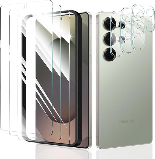 3*Screen Protector and 3*Camera Lens Protector for Samsung Galaxy S25 Ultra with a Installation Alignment Aid, Double Shatterproof HD Tempered Glass Film, [9H Hardness][Anti-Shatter][Anti-Scratch]