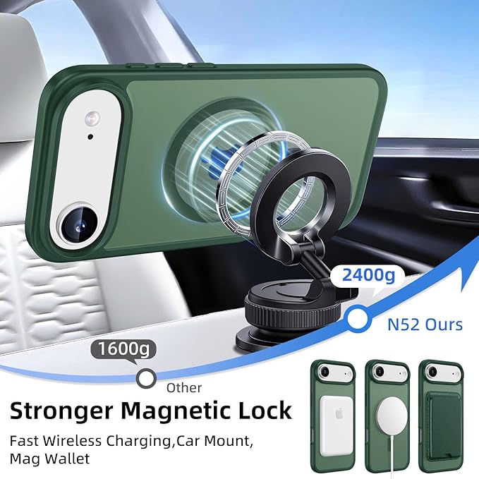 Magnetic for iPhone Air Case & iPhone 17 Air Case with Detachable Wallet, Compatible with MagSafe, Military Protective Slim Phone Cover with Card Holder, Green