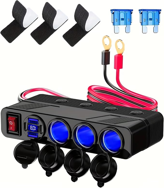 7-in-1 Cigarette Lighter Splitter 180W USB-C PD 36W QC 18W Voltmeter Switch