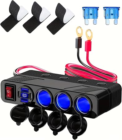 7-in-1 Cigarette Lighter Splitter 180W USB-C PD 36W QC 18W Voltmeter Switch