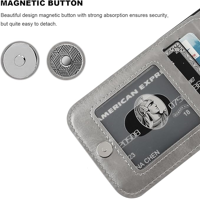 KIHUWEY Compatible with iPhone 15 Case Wallet with Credit Card Holder, Flip Premium Leather Magnetic Clasp Kickstand Heavy Duty Protective Cover for iPhone 15 6.1 Inch (Gray)