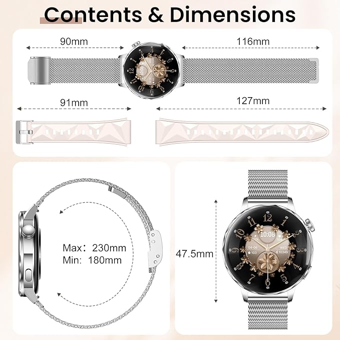 Smart Watches for Women, 1.27'' Smartwatch (Answer/Make Calls) Compatible with iPhone/Android Phones, IP68 Waterproof Fitness Tracker Watch with Sleep Monitor,100+ Sports Modes (Silver)