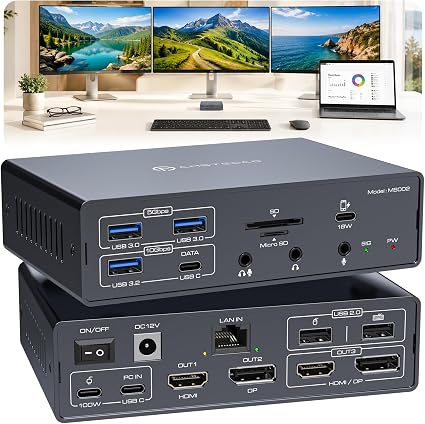 DisplayLink Docking Station 3 Monitors, 19 in 1 Laptop Docking Station