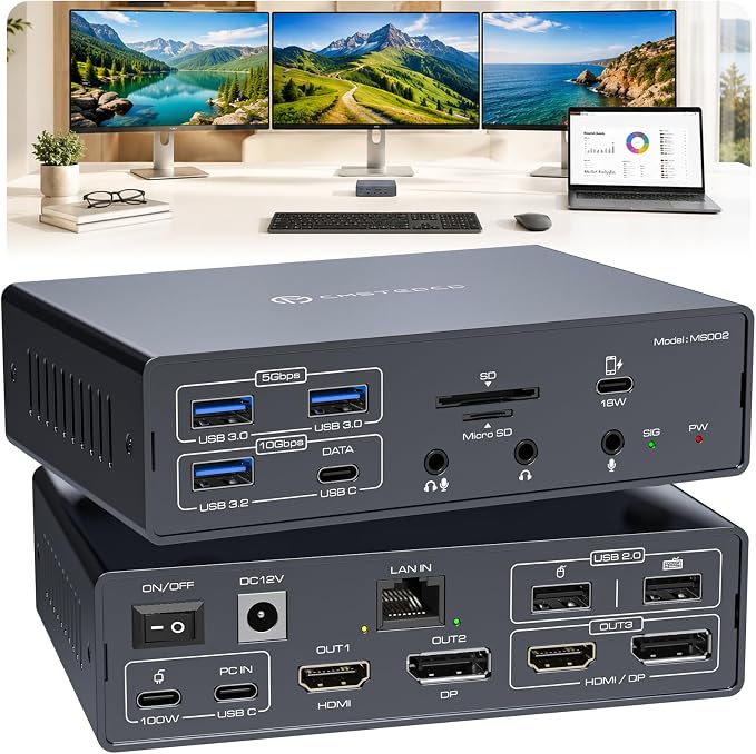 DisplayLink Docking Station 3 Monitors, 19 in 1 Laptop Docking Station