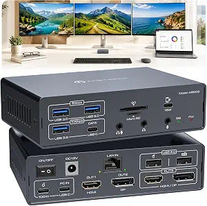 DisplayLink Docking Station 3 Monitors, 19 in 1 Laptop Docking Station