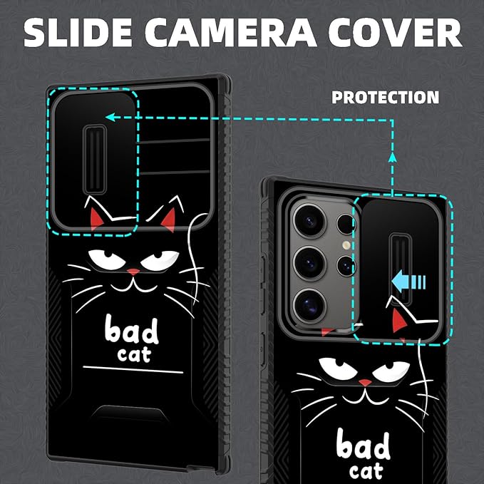 for Galaxy S25 Ultra Case Built in Slide Camera Lens Cover,Heavy Duty Shockproof Protection Dual Layer Case for Samsung Galaxy S25 Ultra 6.9" 2025,Funny Cat