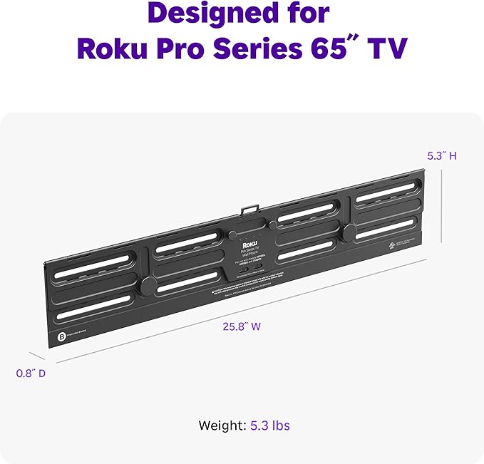 Roku Wall Mount Kit for 65-Inch Pro Series TV - Ultra-Slim with Minimalist, Flat Design - Hinged TV Mount and Kickstand for Easy Access to Cables