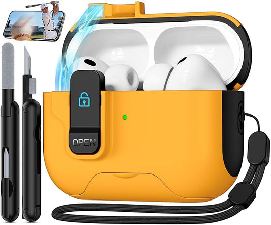 Compatible with AirPods Pro 3 2025 Case with Phone Stand & Cleaning Kit,Magnetic Automatic Lock Design Cover for Air pods Pro 3rd- (Yellow)