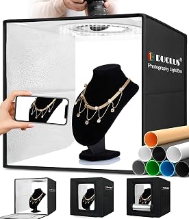 DUCLUS Light Box Photography, 16x16 Inch Photo Light Box with 160 Dimmable LED Lights (CRI 97+), 6 PVC & 2 Paper Backdrops, Portable Studio Box for Product Photography: Jewelry, Food, Shoes - Image 1