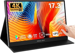 17.3'' 4K Portable Touchscreen Monitor, UHD 500Nits 100% AdobeRGB IPS HDR Travel Display, USB, Type-C & HDMI, Dual Speakers, VESA & Smart Cover - for Laptop PC Phone PS4/5 Xbox etc. - Image 1