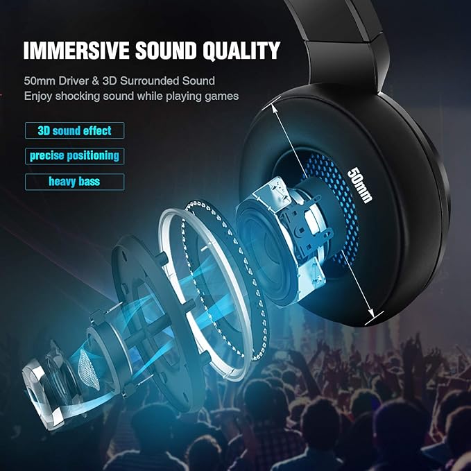 Gaming Headset with Mic for Xbox One PS4 PS5 PC Switch Tablet Smartphone, Headphones Stereo Over Ear Bass 3.5mm Microphone Noise Canceling 7 LED Light Soft Memory Earmuffs(Free Adapter)