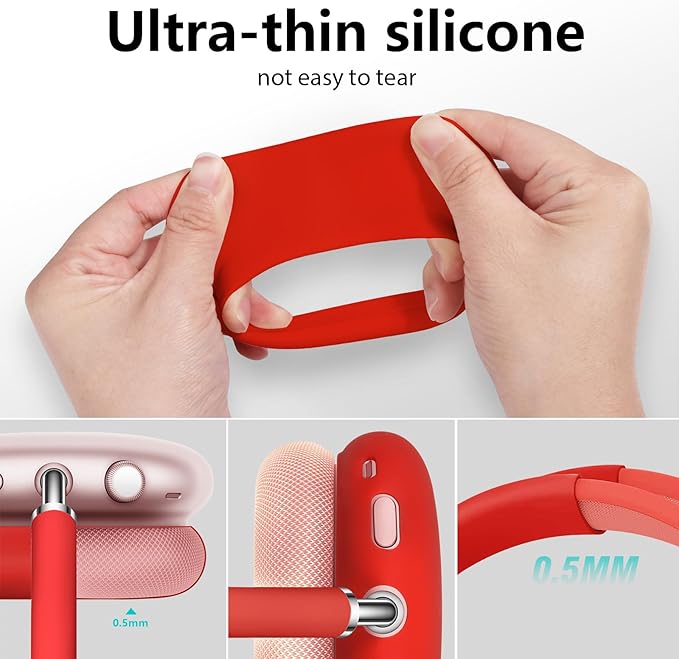 Case for Airpods Max Headphones, Ear Pad Cases Cover/Ear Cups Cover/Headband Cover for AirPods Max (USB-C/Lightning)(2024/2020), Silicone for Airpod Max, Accessories Cass(Red)